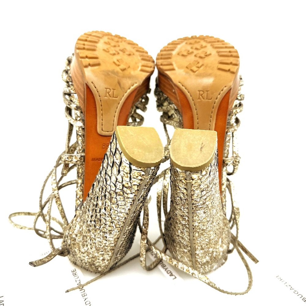 🔥🔥🔥Women’s Ralph Lauren Purple Label 6” Chunky Heel Genuine Python Sandals Sz 8B - Picture 10 of 12